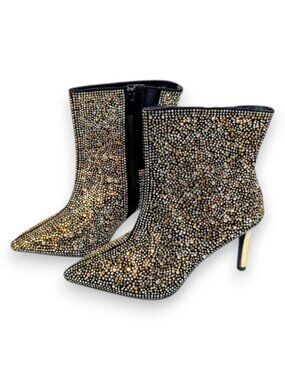 Torrid 7.5 WW Rhinestone Ankle Boots Glam Glitter Stiletto Heel Pointed Toe